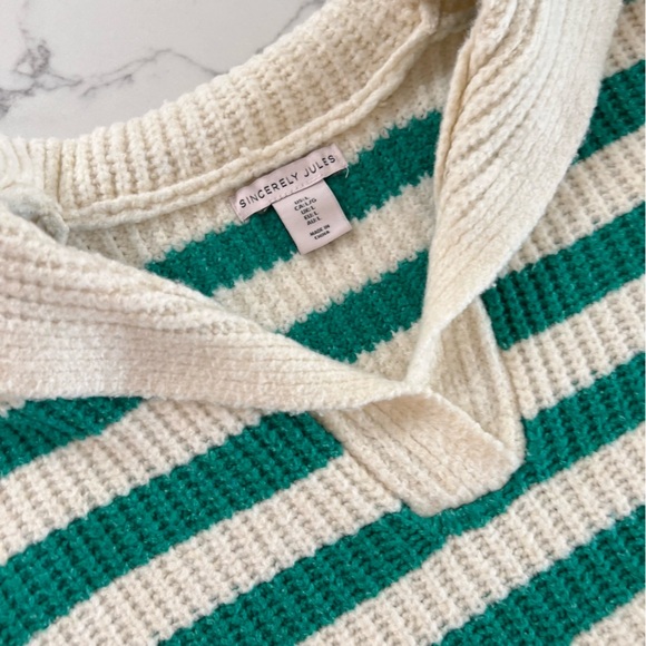 Sincerely Jules Green and Cream Striped Knit Sweater​ - Picture 2 of 3